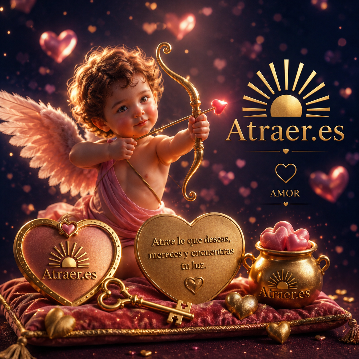 Ilustración romántica de Cupido para la página de atraer amor en atraer.es.
